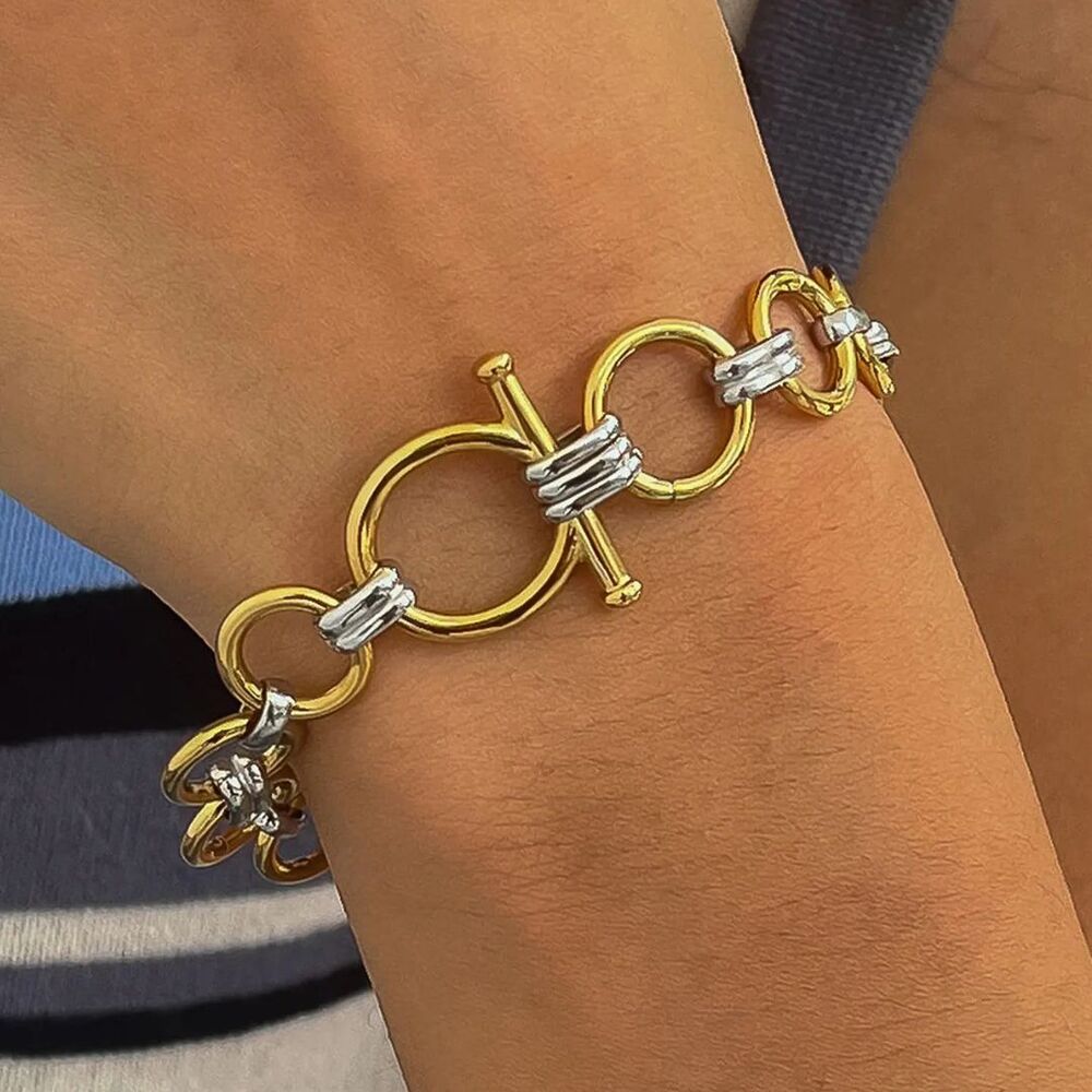 Cleo 18K Gold Non-Tarnish Hypoallergenic Water Resistant Two-Tone Link Bracelet